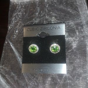 Emerald Green wrapped in Diamonds (Cubic Zirconia) Earrings